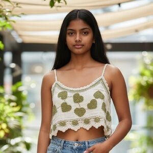 POL Olive Heart Lace Trim Tank Top